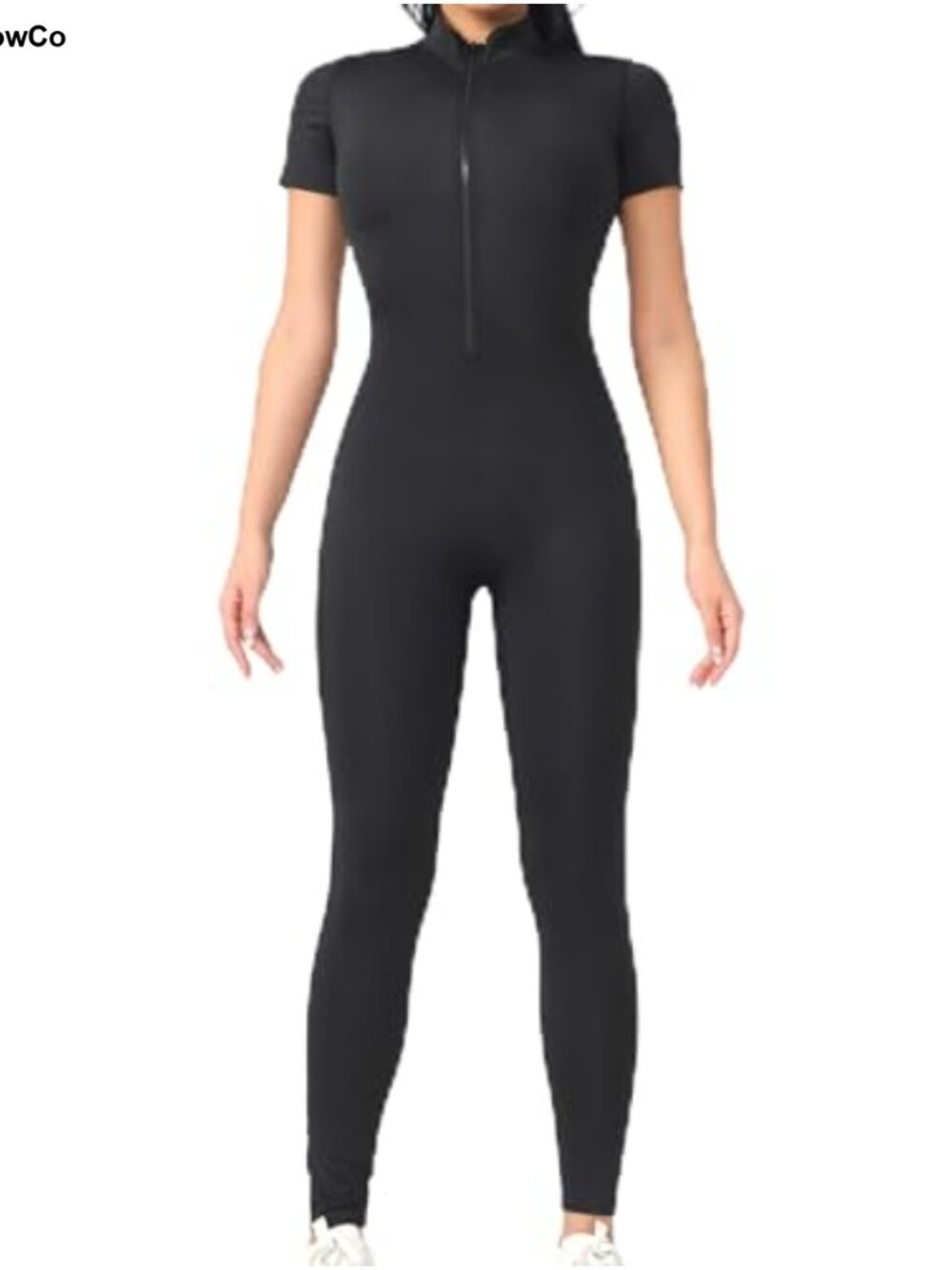 Women's Zip Up Jumpsuit Short Sleeve Long Pants Yoga Workout